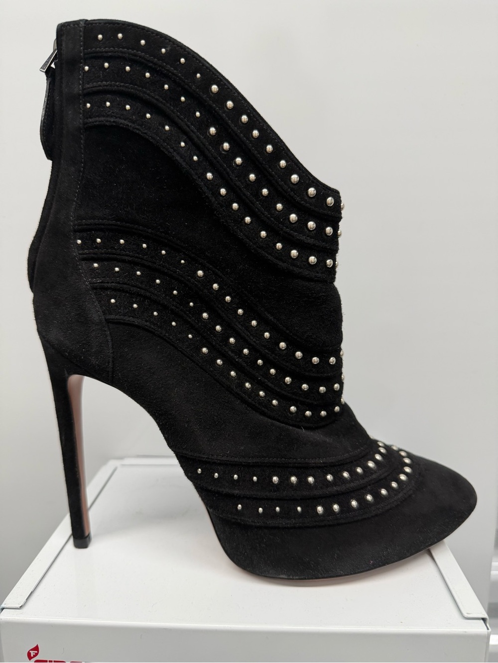 Alaïa Black Suede Studded High-Heel Ankle Boot